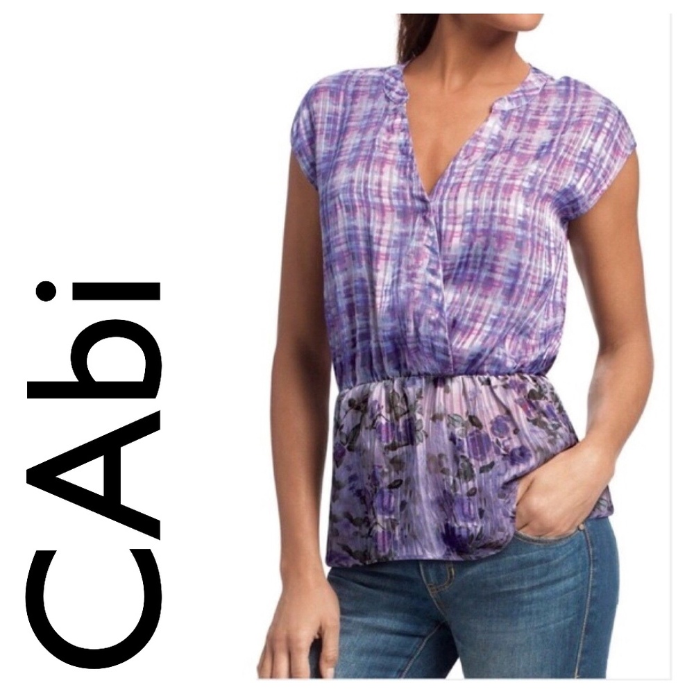 NWT Vintage CAbi Eva Top Purple Plaid Flowers